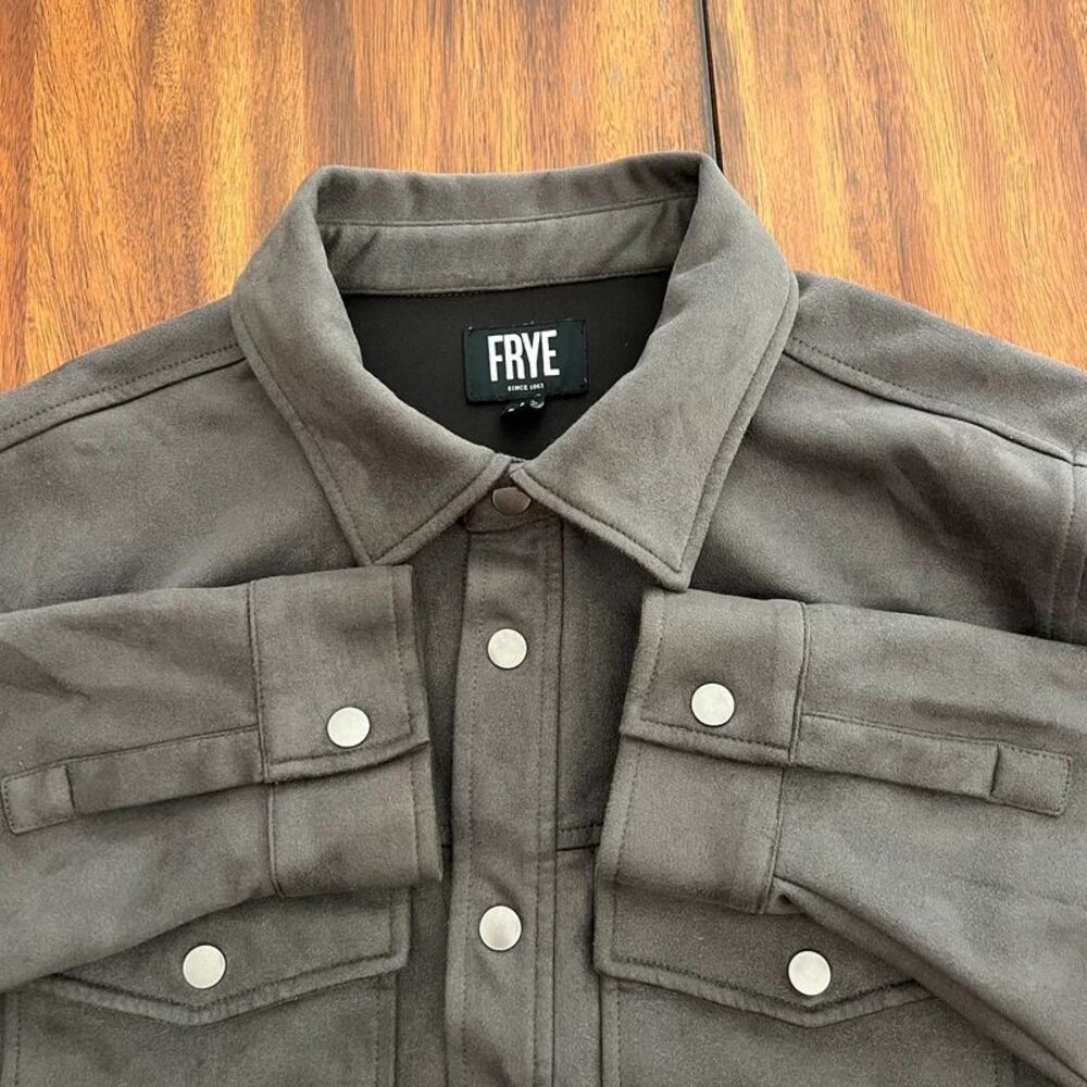 Frye Mens M Charcoal Faux Suede Snap Shacket Shirt Jacket Western Pockets